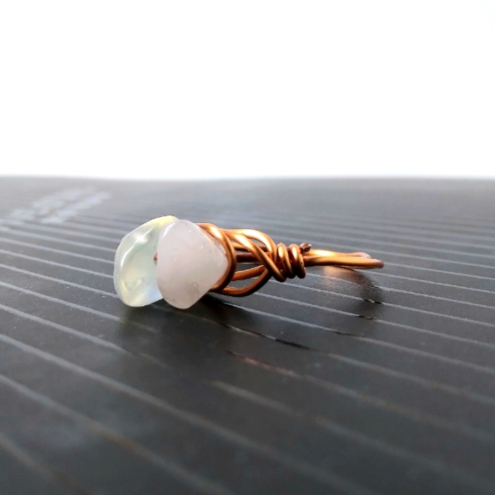 Beautiful Opal and Seafoam Green Gems Handmade Twisted Rust Gold Ring Size 5.5